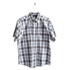Wrangler Mens Pearl Snap Up Shirt Casual Short Sleeve Brown Blue Plaid XL